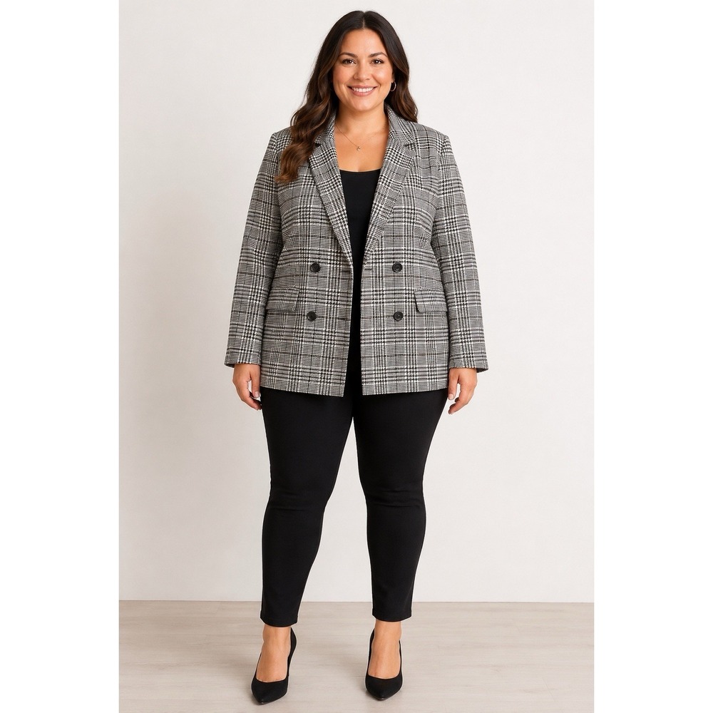 Old Navy XXL Black White Plaid Double Breasted Blazer Jacket Career Classic